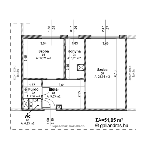 51,05 négyzetméteres panel lakás alaprajza